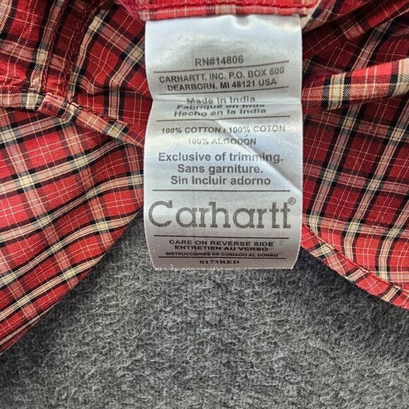 Carhartt Mens Flannel Plaid Button Down Shirt XL Classic Work Casual Red - Picture 2 of 11